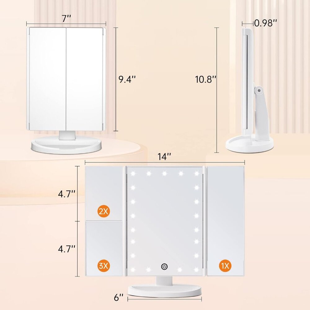 Tri-Fold LED Lighted Table Mirror - Picture 8 of 8